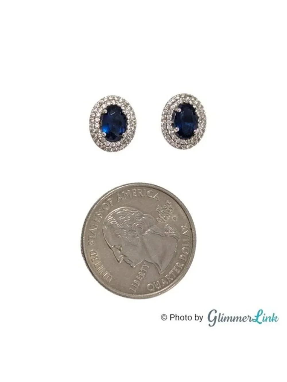 EJI 925 Sterling Silver Blue Stone Double Halo Stud Earrings